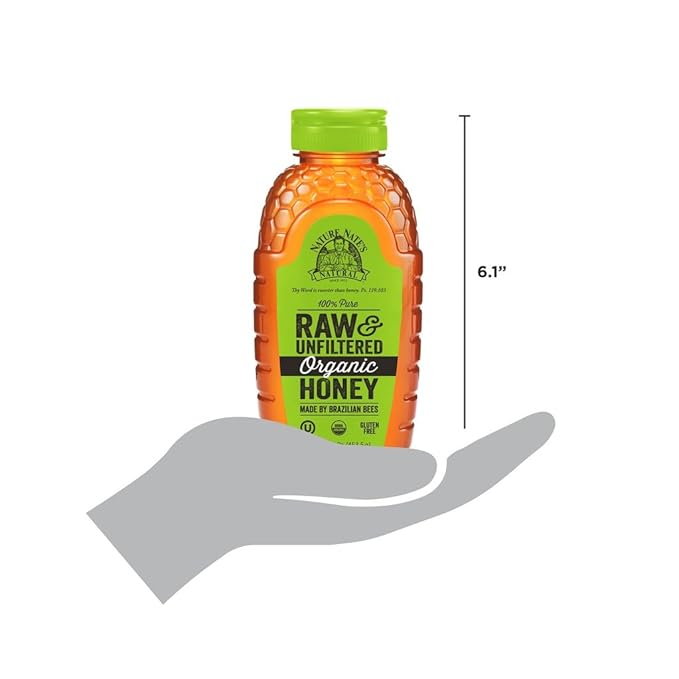 Nature Nate’s 100% Pure Raw &amp Unfiltered Organic Honey 16-oz Squeeze Bottle - 12 Pack Made by Brazilian Bees Enjoy Honey’s Balanced Flavor and Wholesome Benefits