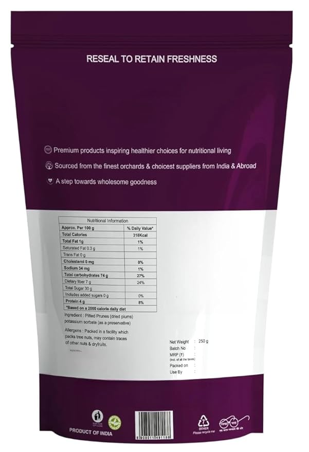 Generic Premium - Prunes Dried Plum Prune Antioxidant Rich Super Food - 250 gm