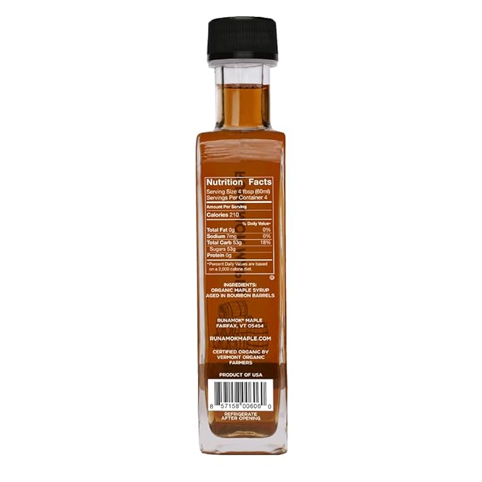 Runamok Organic Bourbon Barrel Aged Maple Syrup - Vermont Maple Syrup Pure Maple Syrup for Cocktails Cheese Pairing &amp Perfect To Be Used As Pancake Syrup Maple Syrup Organic | 8.45 Fl Oz (250mL