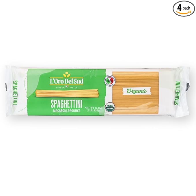 Organic Spaghettini Pasta 4 pack 100% Durum Wheat Italian Pasta Premium Quality Product of Italy 16 Ounce (4 Pack) by L'Oro del Sud.