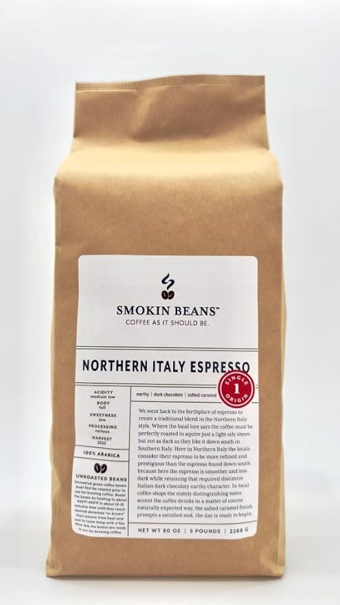 5-Pound Northern Italy Espresso Unroasted Green Coffee Beans Fresh Current Crop Specialty Grade Roast the Beans Yourself at Home on Your Roasting Equipment Prior to Using for Brewing Coffee