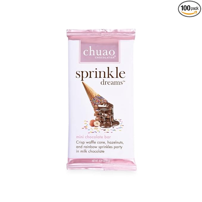 Chuao Chocolatier Sprinkle Dreams Milk Chocolate Mini Bars | Gourmet No Preservatives | For Gift Baskets Birthday Thank You Care Package | 100 Pack
