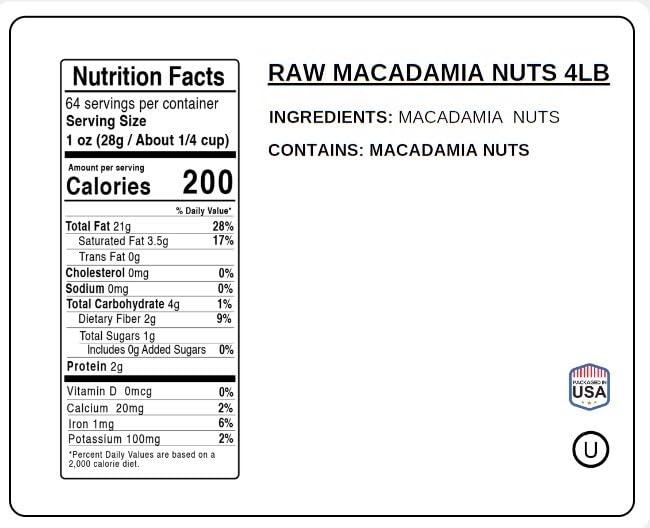 Raw Macadamia Nuts 4 Pounds – Unsalted Whole Jumbo Size | Healthy Keto &amp Vegan Snack High Protein | Resealable Bulk Bag for Baking Cooking &amp Snacking | Kosher | Premium Quality by Jaybee’s