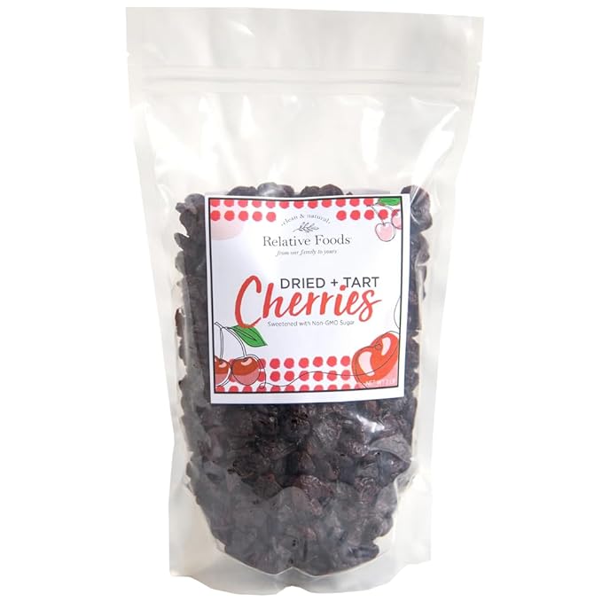 Relative Foods Dried Tart Cherries – Sweetened Montmorency Cherries from Michigan 2 lb Bag - Grown in USA - Gourmet Snack Baking Trail Mix - Not Unsweetened or Organic