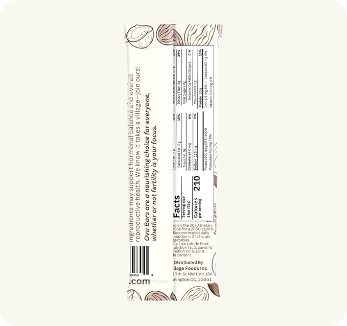 OVU Bar – Fertility Pregnancy &amp Postpartum Nutrition Support for Women Myo-Inositol Folic Acid Maca High Protein High Fiber Cocoa Coconut 9 Bars