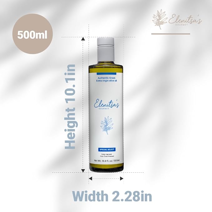 Elenitsa's Special Select Greek Gourmet Extra Virgin Olive Oil - Perfect for Sauteing Grilling Salad Dressings and Cooking - Cold-Pressed Lianolia &amp Koroneiki Olives Rich in Polyphenols