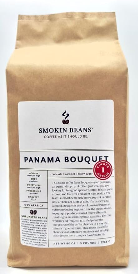 5-Pound Panama Bouquet Unroasted Green Arabica Coffee Beans Fresh Current Crop Specialty Grade Roast the Beans Yourself at Home on Your Roasting Equipment Prior to Using for Brewing Coffee