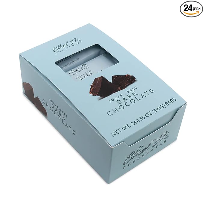 Ethel M Chocolates Premium Sugar Free Dark Chocolate Bars Individually Wrapped Chocolate Candy Bars for Gifting Holidays &amp Everyday Indulgence (24 Pieces)