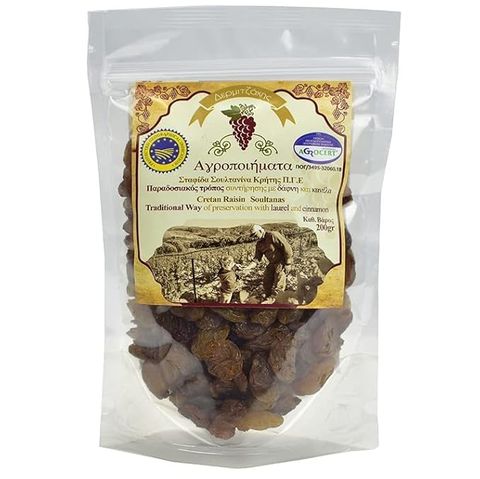 Greek Cretan Dried Raisin Sultanas | Protected Geographical Indication | Handpicked product (4 Packs)