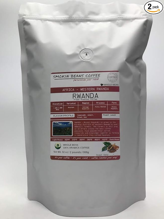 Smokin Beans 2-Pound Africa Rwanda Aa Freshly Roasted Coffee Washed Processing Medium Roast Premium Whole Bean Specialty Coffee