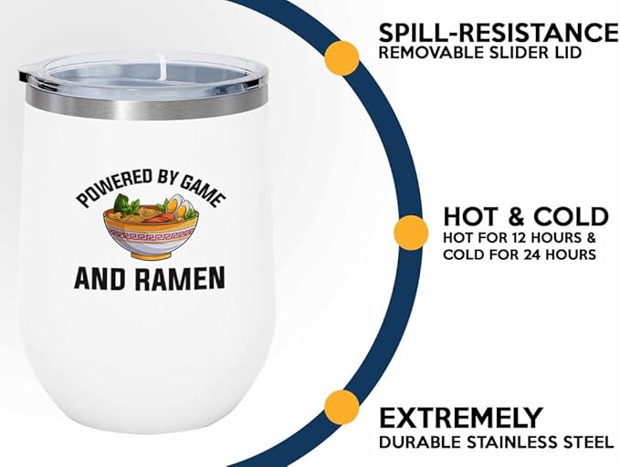 Ramen Lover White Edition Wine Tumbler 12oz - Powered by game - Food Lovers chicken pumpkin vegan pantry spicy noodles