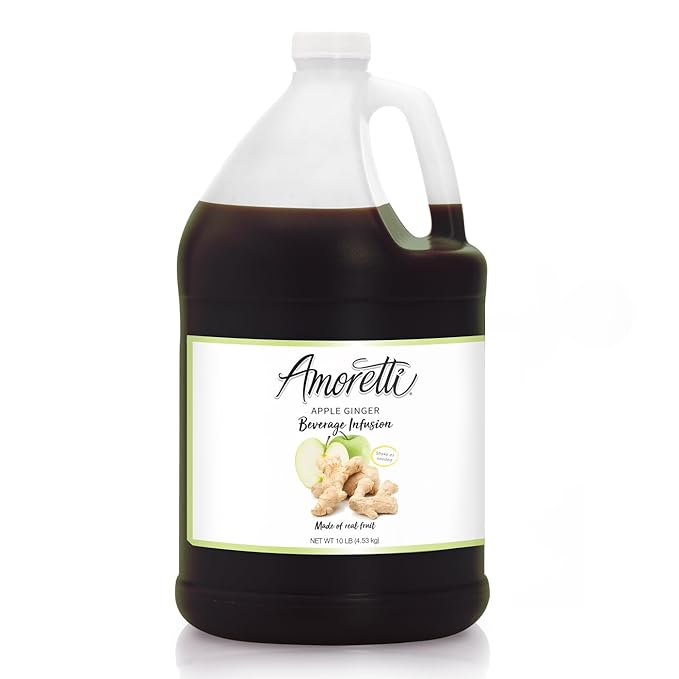 Amoretti - Apple Ginger Beverage Infusion (10 lbs) - Drink Mix &amp Water Enhancer with Pump for Flavoring Cocktails Waters Teas Mocktails and other Beverages Preservative Free Gluten Free