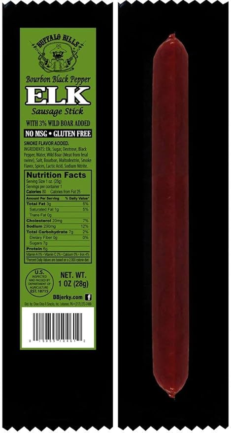 Buffalo Bills Exotic Game Meat Sausage Sticks (mixed 1oz sticks - elk venison and wild boar)