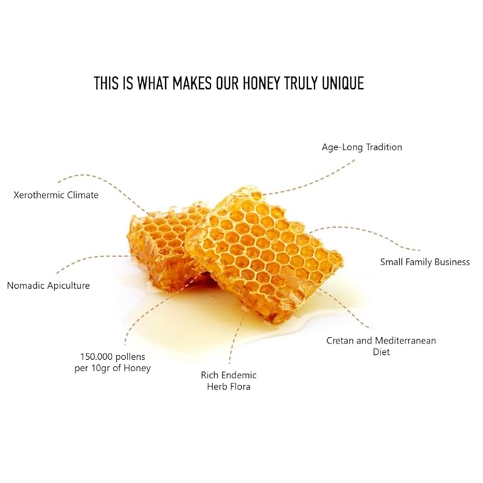 Aoritiko Organic Pure Cretan Mountain Honey | Organic Greek Honey | 100% Natural Wildflower &amp Herb-Infused Rich Aromatic Flavor Harvested from Pristine Greek Flora | 450 gram glass jar