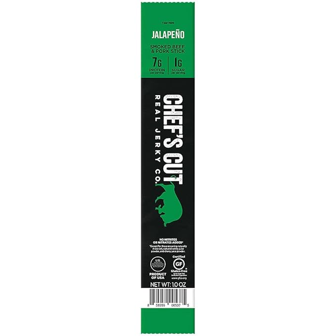 Chef’s Cut Real Snack Sticks | High Protein Meat Snack Sticks with 8g Protein Gluten Free Keto-Friendly| Premium Smoked Beef &amp Pork Blend | Jalapeño Heat | 1 oz Stick (16-Count Bag)