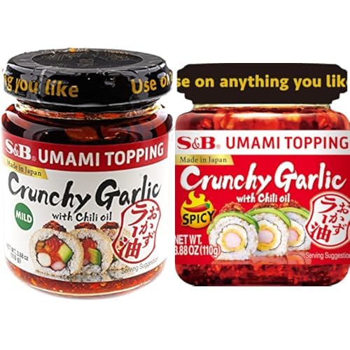 S&ampB Chili Oil with Crunchy Garlic 3.88 Fl Ounce and Umami Topping Garlic Spicy 3.88 Oz Bundle