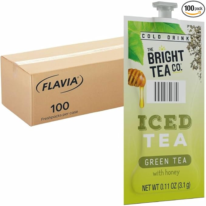 Flavia Bright Tea Co. Iced Green Tea With Honey Freshpacks works only with Flavia Brewers (Case of 100)
