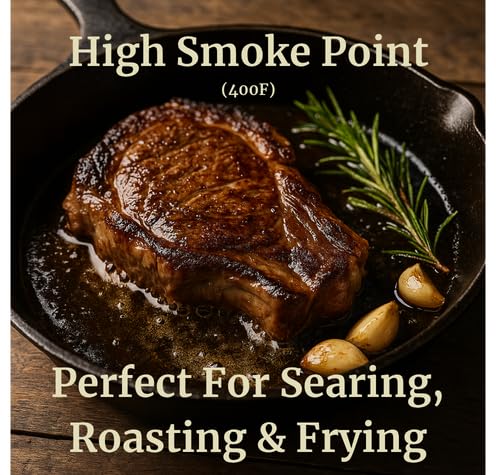 LeRoy’s Rocky Mountain Beef Tallow – 7 lbs Bucket – 100% Pure Rendered Beef Fat for Cooking Frying &amp Grilling – High Smoke Point – Keto Paleo &amp Carnivore Diet Friendly – No Additives USA Ma