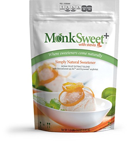 MonkSweet Plus - 1 lb bag/3 pack Monk Fruit Stevia &amp Erythritol Blend NonGMO Low Carb Sweetener