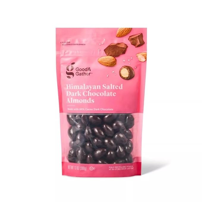 2 Set- Good + Gather Himalayan Salted Dark Chocolate Almonds. 13 Ounce. Sweet and Salty Snack. 64% Cacao. (2 Pack) 1.0 Count