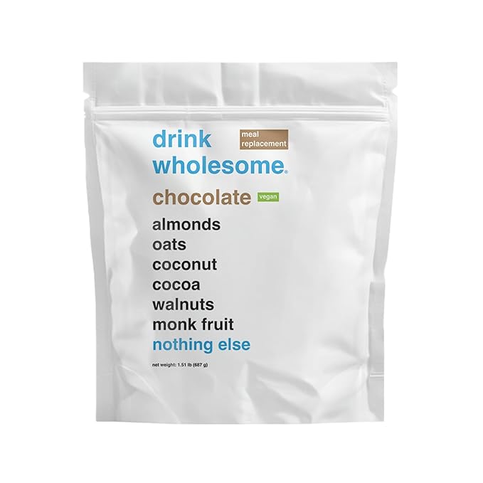 Drink Wholesome Vegan Chocolate Meal Replacement Powder for Sensitive Stomachs | Minimally-Processed Whole-Food Meal | Additive-Free Dairy-Free Gluten-Free | Low Sodium