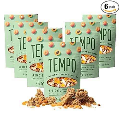 Apricot Coconut Almond Granola Clusters - 6 Pack of 4 oz Bags - Gluten Free Oats High Protein Low Sugar Vegan Dairy Free Soy Free Vitamin E Prebiotic For Optimum Gut Health Nutrient-Rich Sna