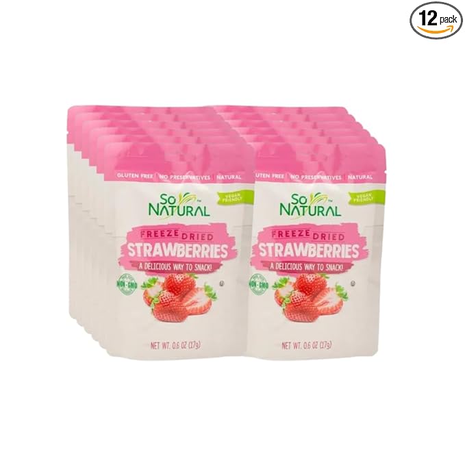 So Natural Freeze Dried Whole Strawberries 0.6 oz Non-GMO Gluten Free Vegan No Preservatives (12)