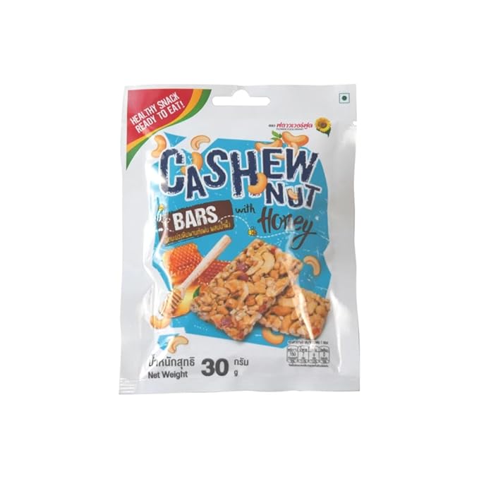 ฟลาวเวอร์ Cashew Nut Bars with Honey - Chewy &amp Sweet Snack (5 x 40g Packs)