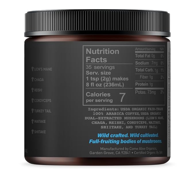 La Republica Founders Reserve Decaf Instant Mushroom Coffee Organic (35 Servings) Premium 50% More Shrooms Rich Flavor