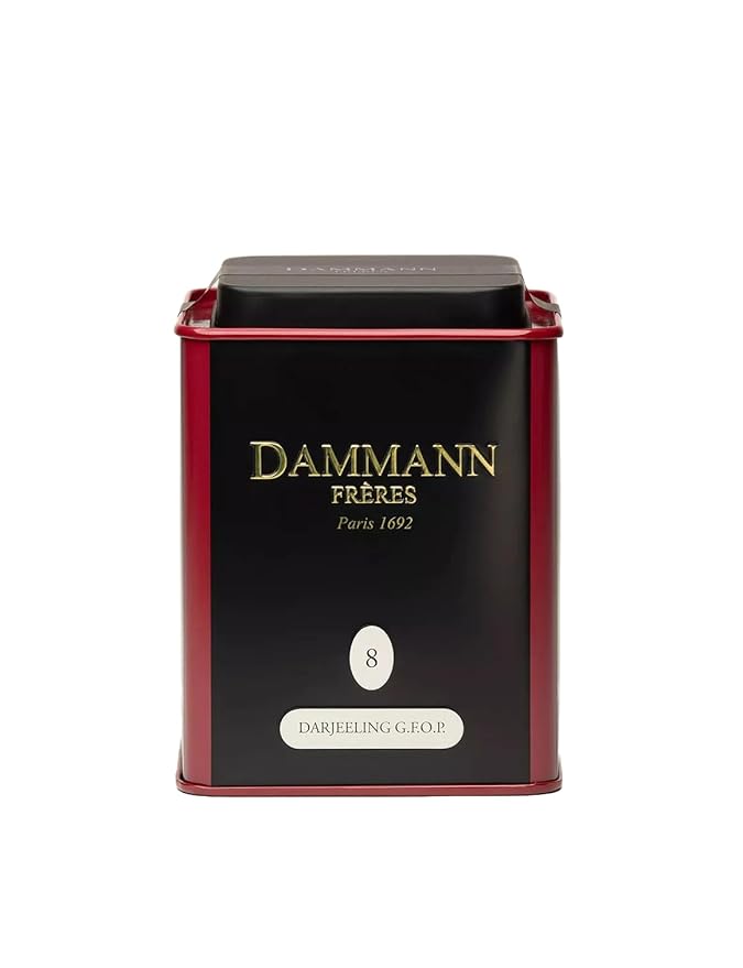 Dammann Freres Loose Leaf India Darjeeling Premium Gourmet Black French Tea Peach Almond Flavors 3.52 Ounce Tin