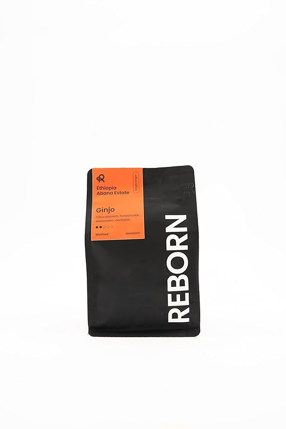 Reborn Coffee Specialty Whole Bean Coffee Light-Medium Roast 12 Ounce Ethiopia Abana Estate Ginjo Notes of Citrus Blossom Honeysuckle Watermelon and Nectarine