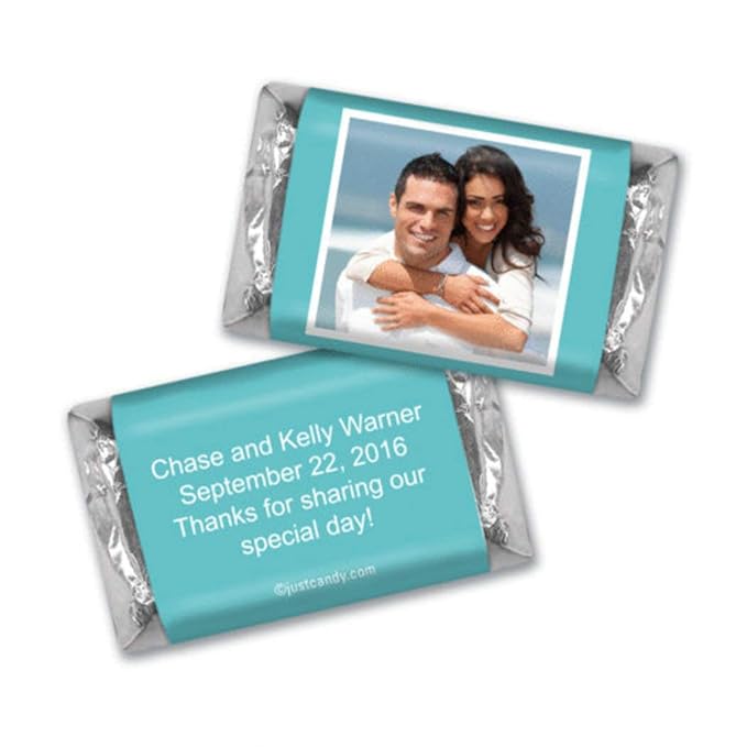 Personalized Wedding Candy Favors with Photo Wrappers for Miniatures - Tiffany Blue