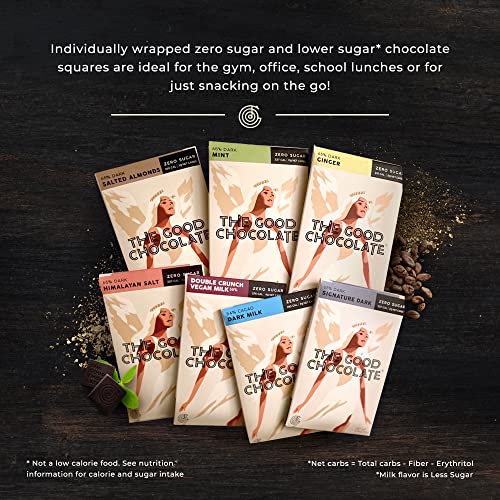 The Good Chocolate - Keto Chocolate Variety Pack Zero Sugar Lower Net Carb Snack Lower Calorie Chocolate Candy Variety Pack 6 Flavors 12 Bar Value Pack