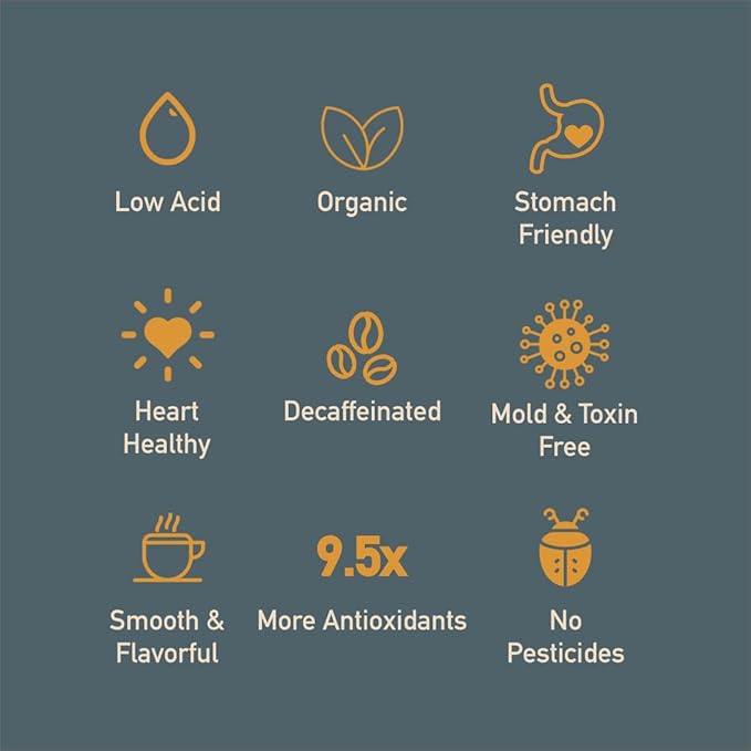 Healthy Bean Decaf Organic Ground Coffee - Low Acid Coffee Grounds for Sensitive Stomach - Medium Roast Blend USDA Organic High Antioxidants Smooth and Rich Flavor Low Acid Decaf 11oz