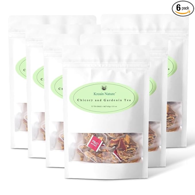 Chicory &amp Gardenia Herbal Tea - Supports Blood Sugar Digestion Weight &amp Sleep Natural Sugar-Free Blend Vegan &amp Caffeine-Free - 12 Teabags (6 Pack)
