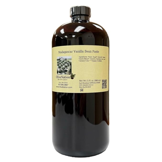 OliveNation Madagascar Vanilla Bean Paste - Thick Texture Premium Vanilla Bean Paste Puree with Seeds for Baked Goods Frosting Fillings Beverages Cooking Rich Sweet Taste Easy to Use 32 ounces