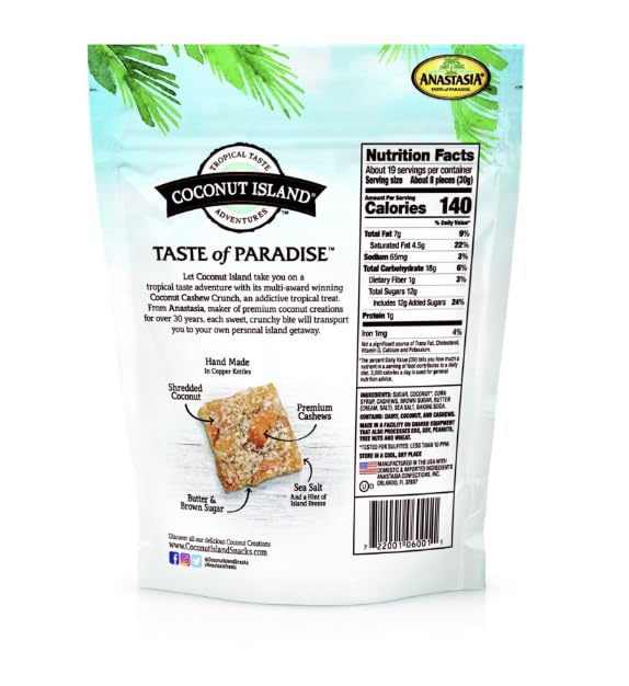 Anastasia Variety pack Coconut Cashew Crunch Original Recipe + Anastasia Coconut Cahsew Crunch &amp Dark Chocolate Coco bites 5oz 4Pack
