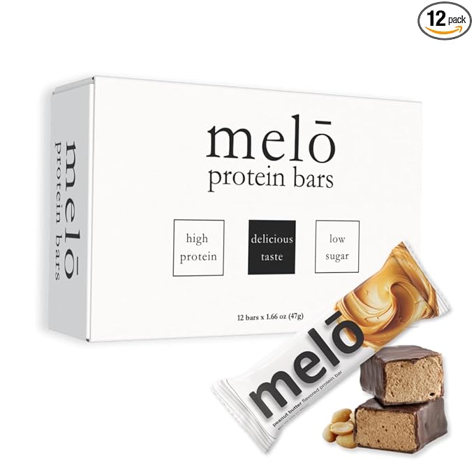 melō protein bars (12 count Peanut Butter)- high protein low sugar fluffy marshmallow-like center gluten free snack with no artificial sweeteners
