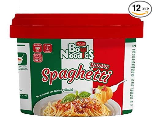 Pocas Bowl Noodle Soup 3.17 Ounce (Pack of 12) (Spaghetti Ramen)