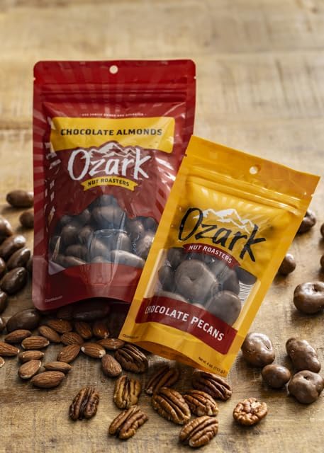 OZARK NUT ROASTERS Sugar-Free Dark Almonds Dark Chocolate Flavored Snacks No Sugar Added World-Class Gourmet Candied Nuts Resealable Pack of 2 (14 oz)