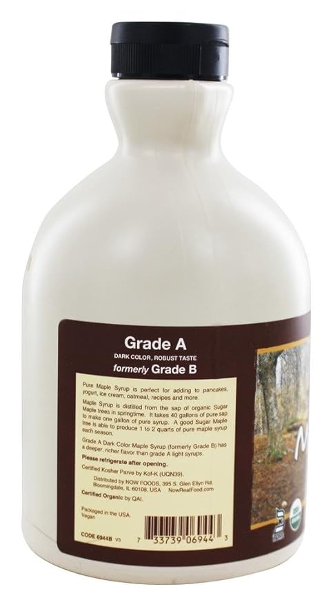 NOW Foods Organic Maple Syrup Grade A Dark Color Formerly Grade B