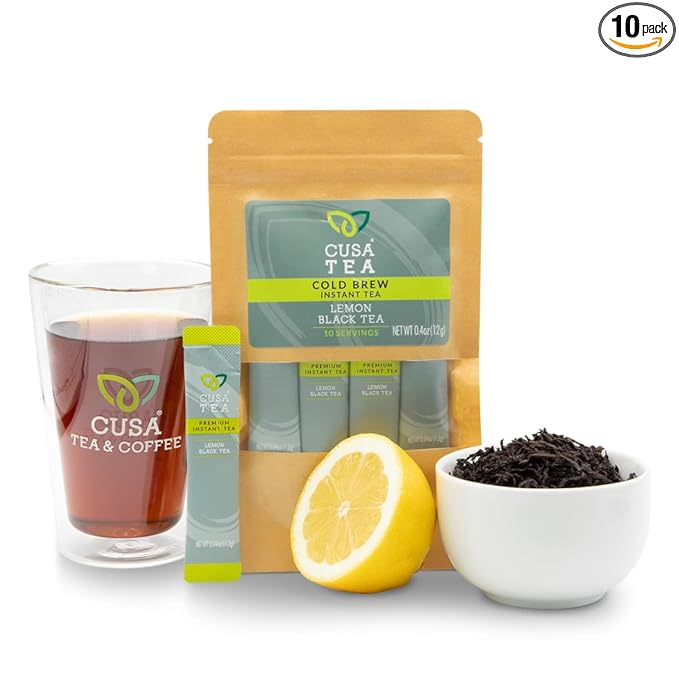 Cusa Tea &amp Coffee | Premium Instant Lemon Black Tea With Real Fruit &amp Spices | Organic Leaves Drink Mix Packets | Hot or Iced Tea (10 Single Servings)