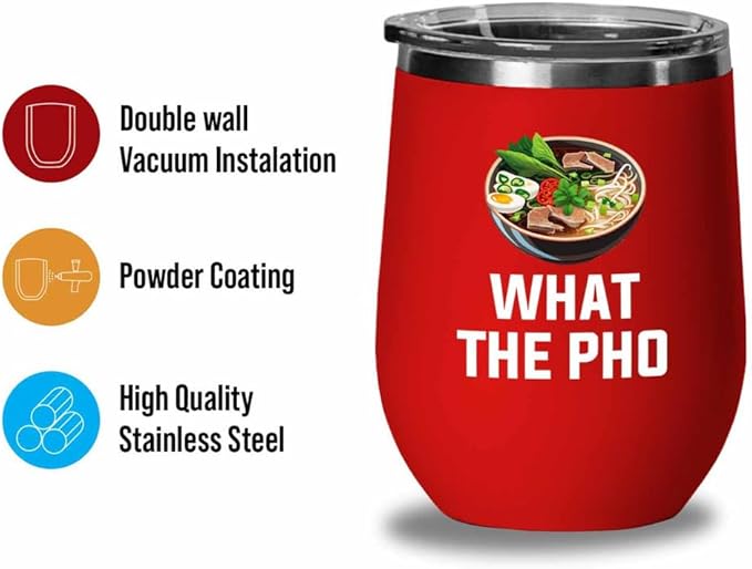 Ramen Lover Red Edition Wine Tumbler 12oz - What the pho - Food Lovers chicken pumpkin vegan pantry spicy noodles