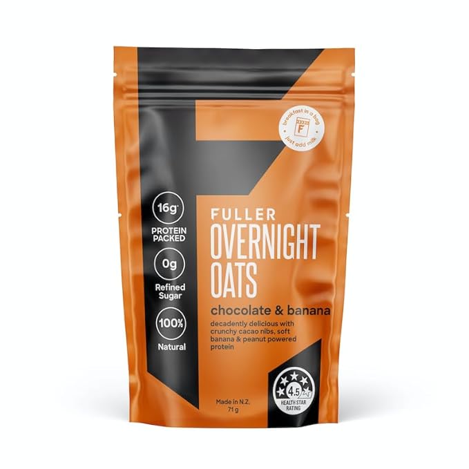Delicious High Protein Chocolate Banana Overnight Oats - Nutritionist Designed FULLER For Longer With Low Sugar High Fiber &amp Slow Release Peanut Protein - Ziplock Portable - Glyphosate Free Oatme