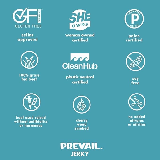 PREVAIL Beef &amp Turkey Jerky Variety Pack - Low Sodium and Gluten-free! I Original Beef Spicy Umami Lemongrass &amp Original Turkey - Pack of (5) bags I Our Gourmet Jerky is Paleo Certified So