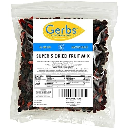 Gerbs Super 5 Dried Fruit Snack Mix 2 lbs. | Sweetened &amp Unsweetened Fruit No Artificial Additives Resealable Bag | Naturally Chewy &amp Fruit-Forward Blend | Top 14 Allergen-Free