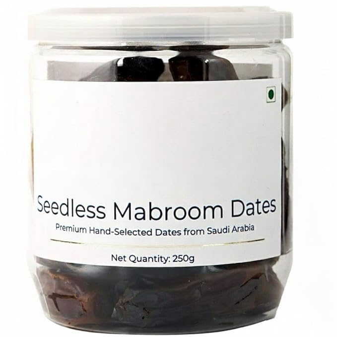 Gourmet Seedless Saudi Mabroom Dates (Khajoor/Khajur) 250g | All Natural | No Preservatives | No Added Sugar | Gluten Free | Vegan | Non GMO | Dates Dry Fruits