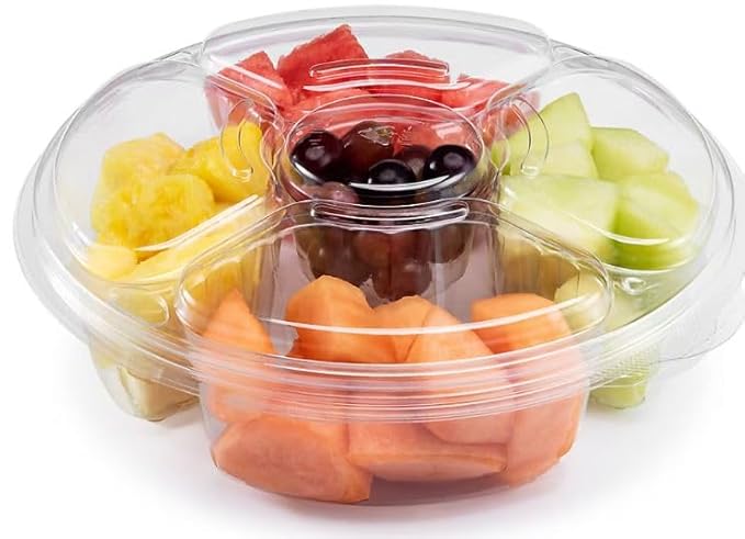 Fruit Tray Ready to eat party platter with freshly cut cantaloupe honeydew pineapple and watermelon and grapes. Ready to serve and great for hosting events. Reduce the amount of prep work needed