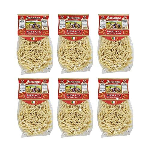 Partanna Busiate Sicilian Artisanal Pasta Classic Cut -Bronze Cut - Durum Wheat Semolina- NON-GMO-Slow Dried - Made in Italy- 16 oz (Pack of 6)