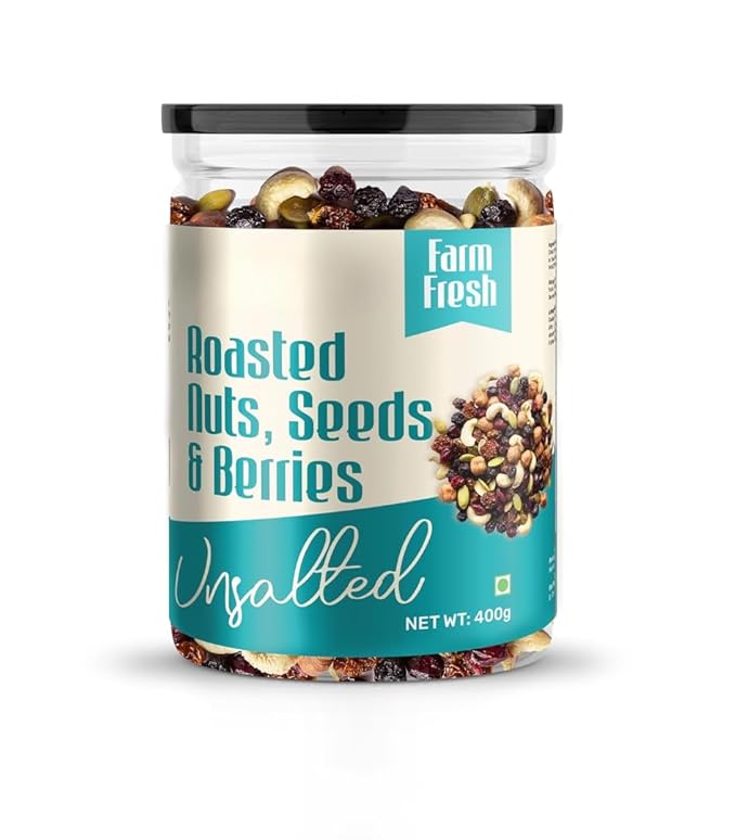 Roasted Premium Nuts Seeds &amp Berries Unsalted (Mix of 14 Super Nuts Seeds &amp Berries) | Oil-Free Roasting | No Salt | Slow baked Trail Mix - 400 gm
